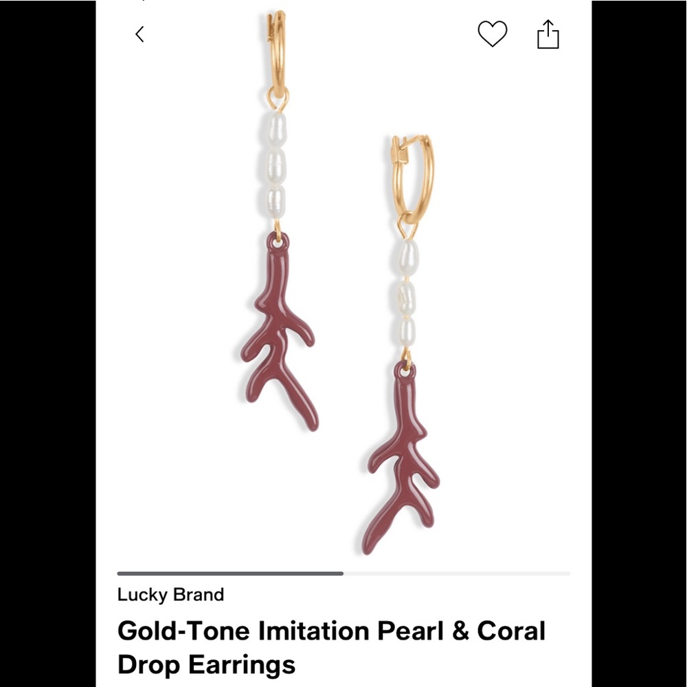 Lucky Brand Gold-Tone Imitation Pearl & Coral Drop Earrings